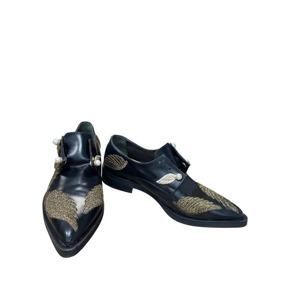 Coliac Shoes - Coliac Italy made womans Black Leather Wing Pearl Loafers Sz 7 SKU 9542